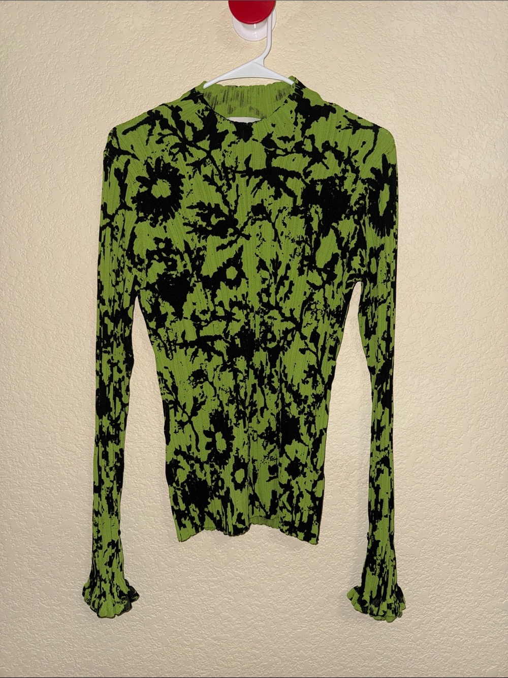 Holzweiler Green Black Abstract Print Fitted Long Sleeve Top Size Large